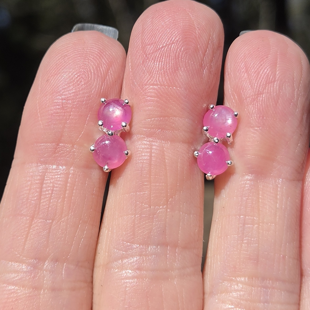 Star Ruby 2k Dual Stud Sterling & White Gold Earrings